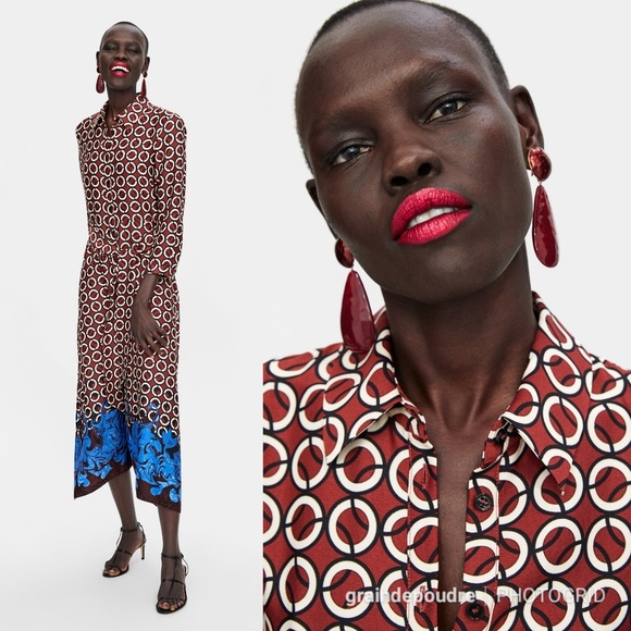 HP ❤️ Zara Geometric Ring Scarf Print Shirt Dress - Picture 2 of 7